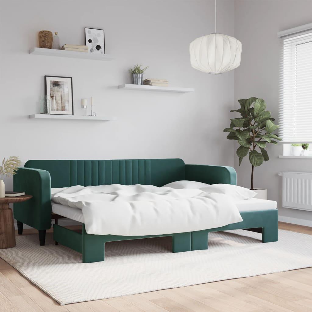 Daybed med udtræk 90x200 cm velour mørkegrøn billede