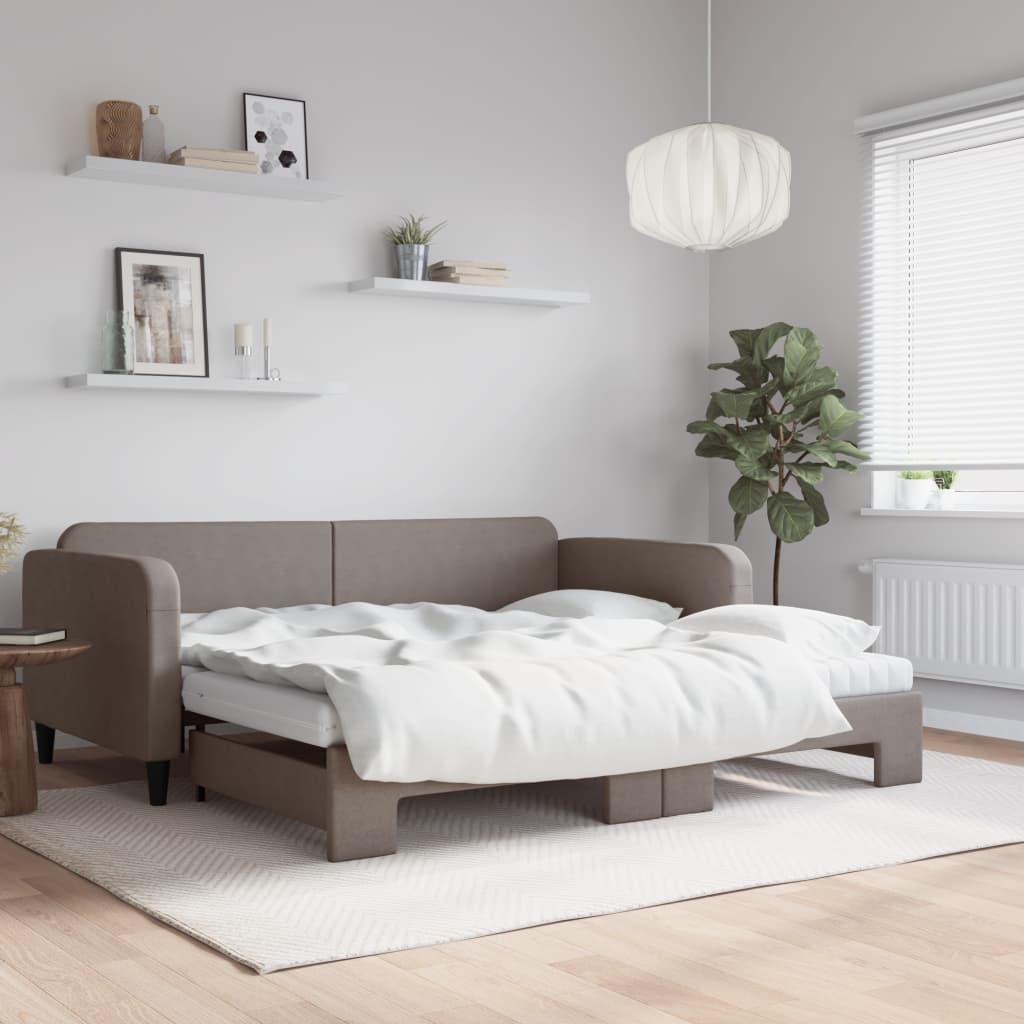 Daybed med udtræk og madras 100x200 cm stof gråbrun billede