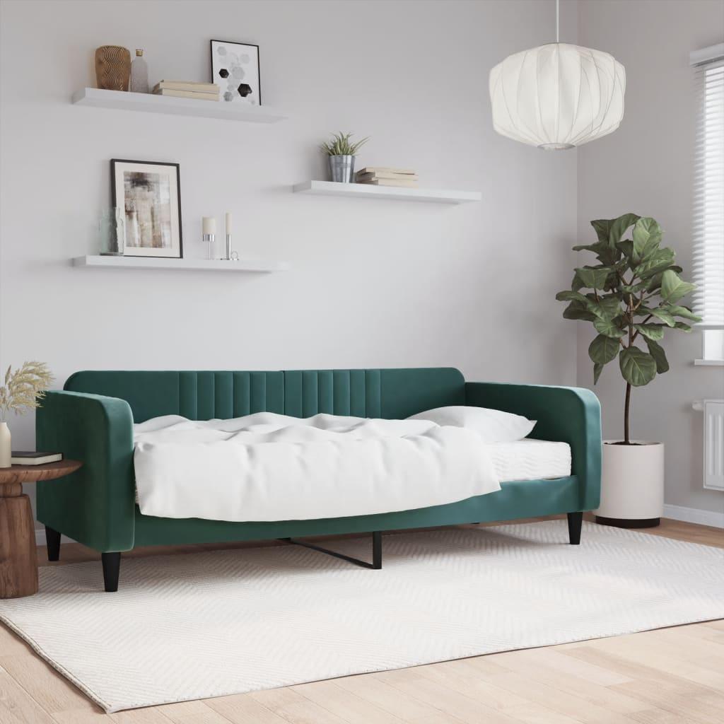 Daybed Velour Mørkegrøn - med madras / 90 x 200 cm