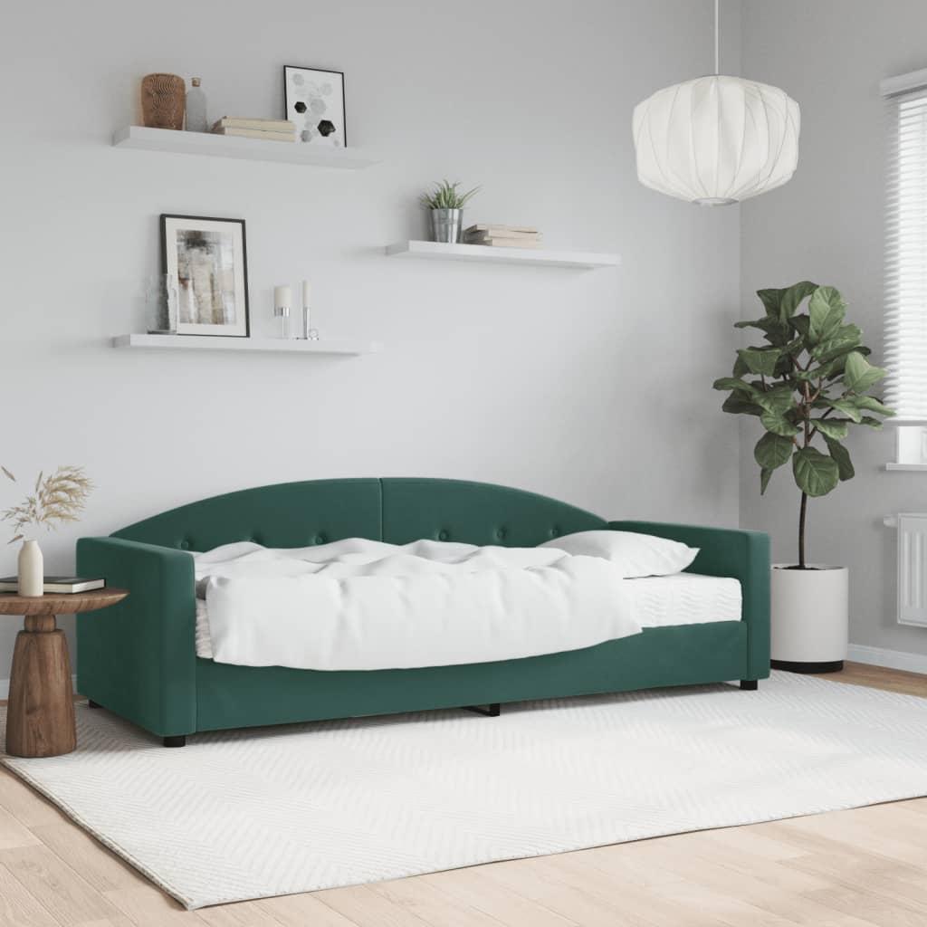 Daybed med madras 80x200 cm velour mørkegrøn billede