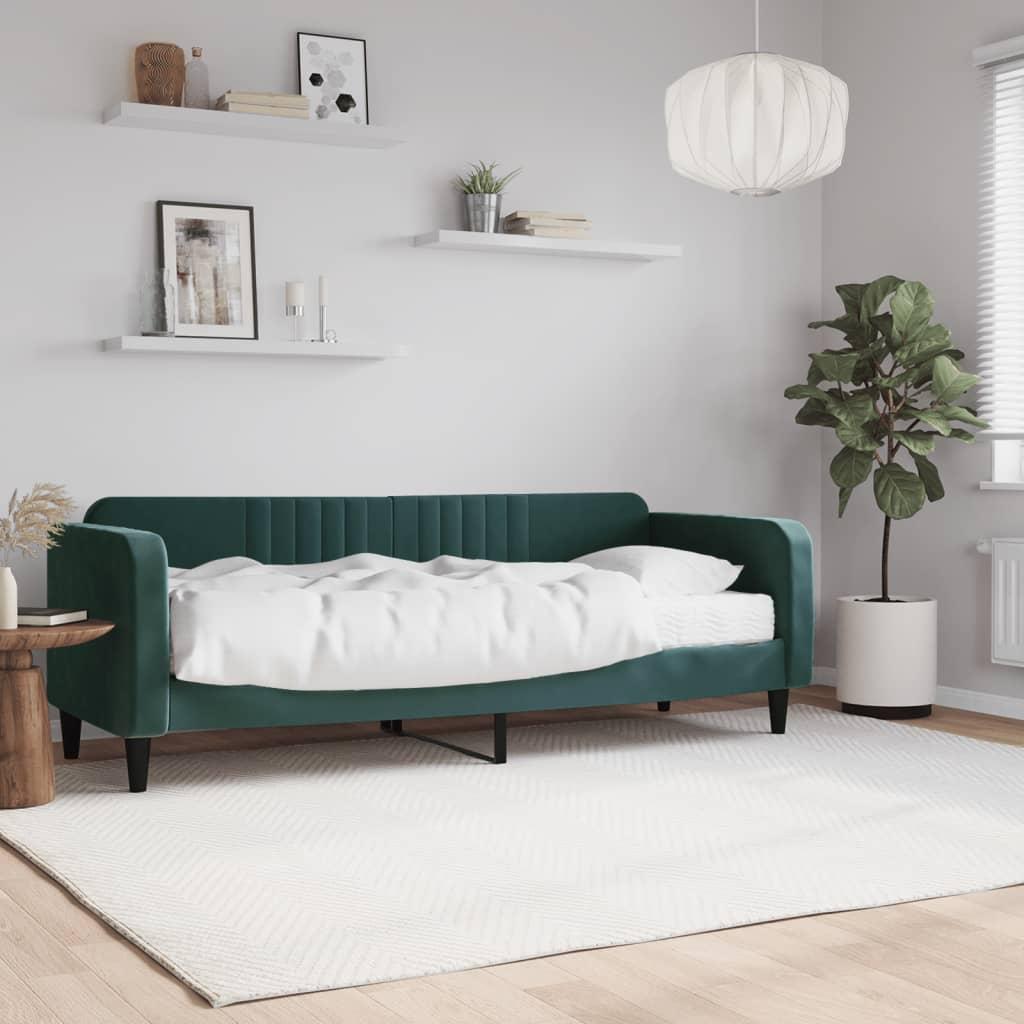Daybed Velour Mørkegrøn - med madras / 80 x 200 cm
