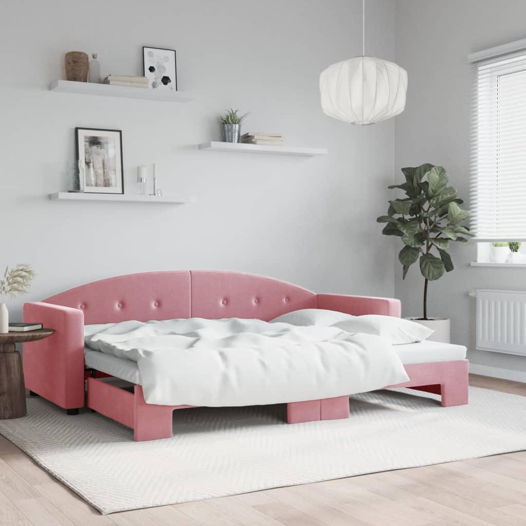Daybed med udtræk 80x200 cm i velour - lyserød
