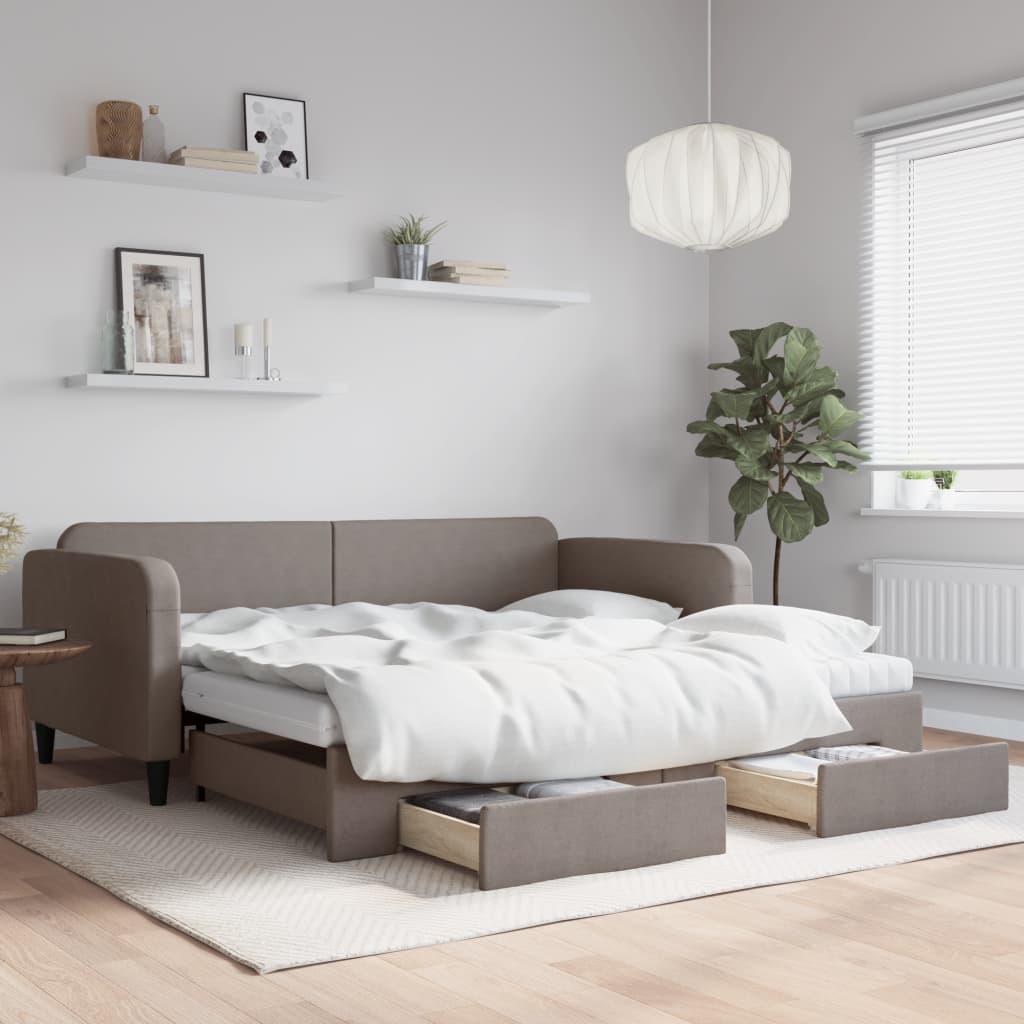 Daybed med udtræk og skuffer 100x200 cm stof gråbrun billede