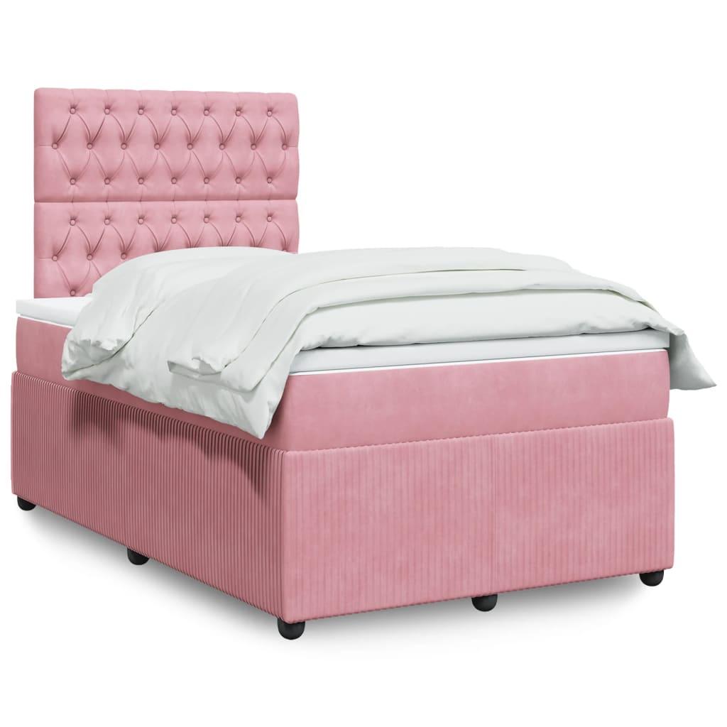 Kontinentalseng med madras 120 × 190 cm - velour, lyserød