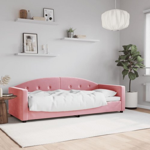 Daybed 80x200 cm i velour - lyserød sovesofa med armlæn