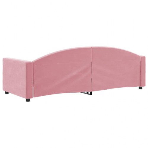 Daybed 80x200 cm i velour - lyserød sovesofa med armlæn