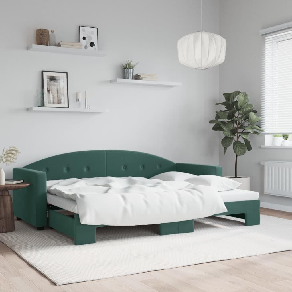 Daybed med udtræk 80x200 cm velour mørkegrøn