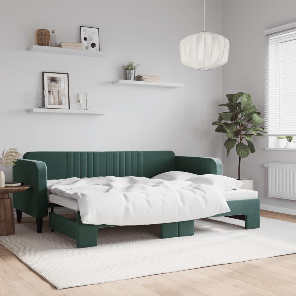 Daybed med udtræk 80x200 cm velour mørkegrøn billede