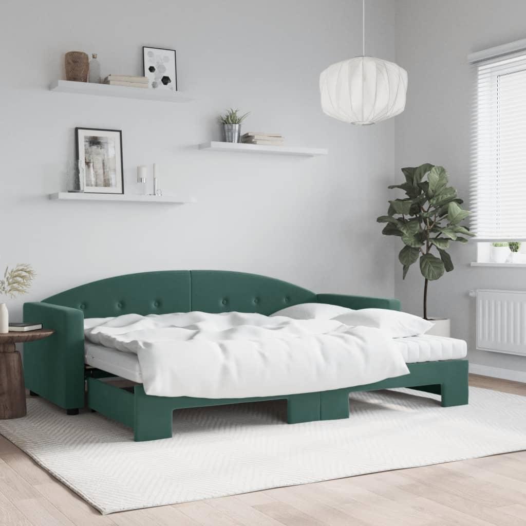 Daybed med udtræk og madras 80x200 cm velour mørkegrøn billede
