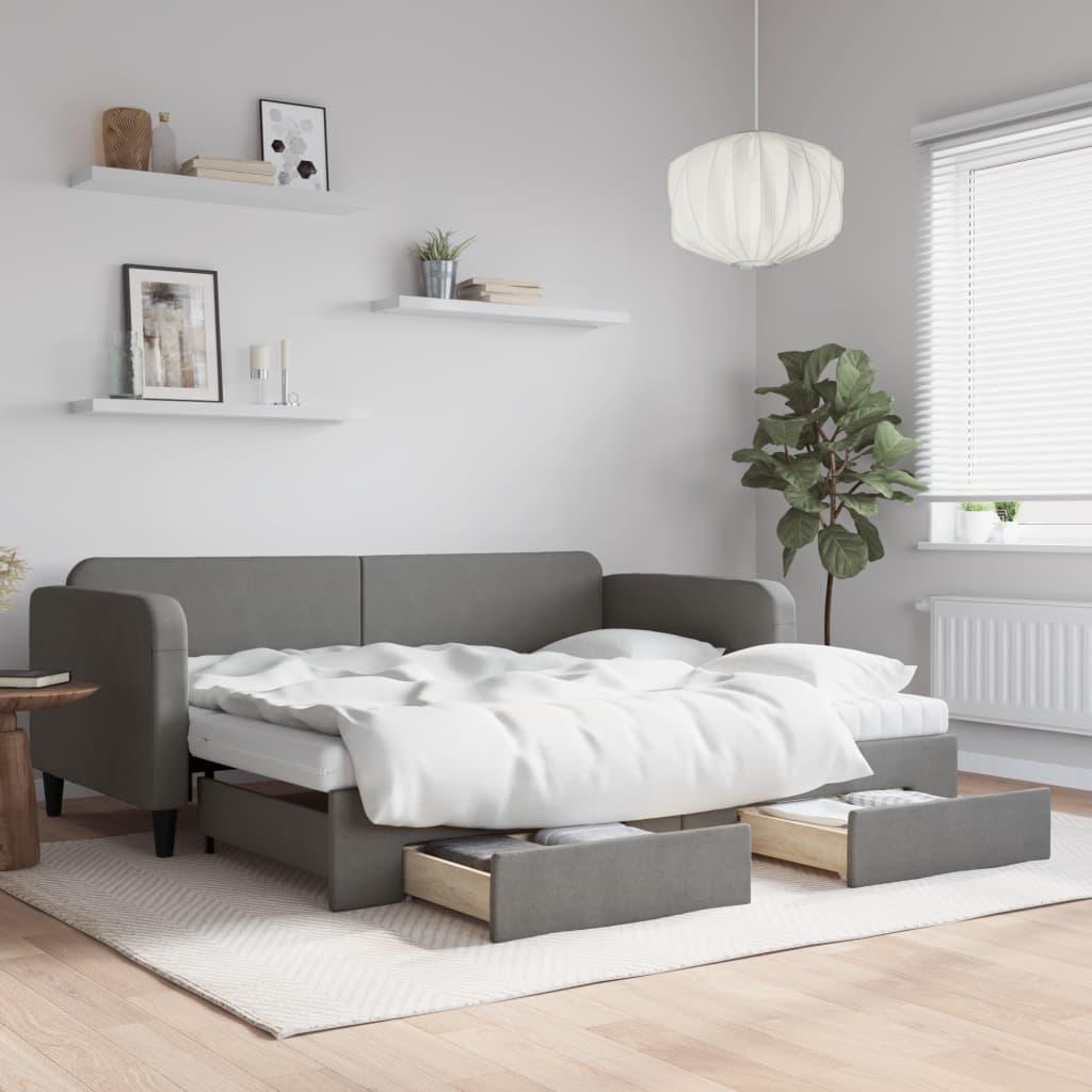 Daybed med udtræk og skuffer 90x190 cm stof mørkegrå