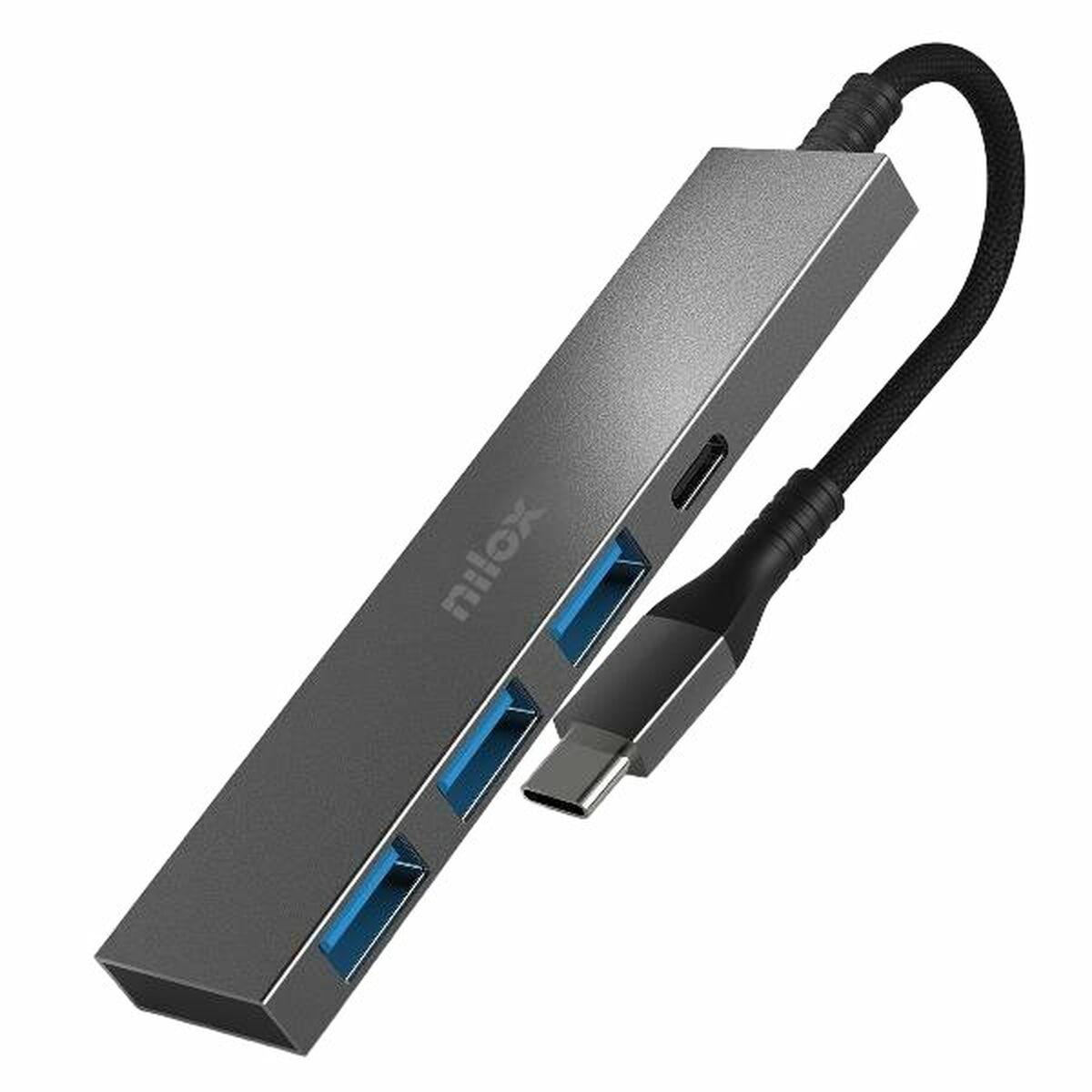 Nilox USB-C hub - 4 porte, sort