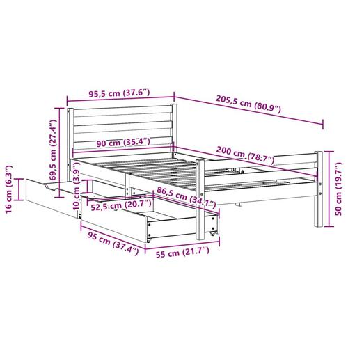 Sengeramme uden madras 90x200 cm massivt fyrretræ