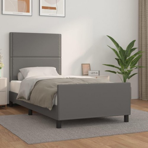 Sengeramme med sengegavl 100×200 cm - kunstlæder, grå