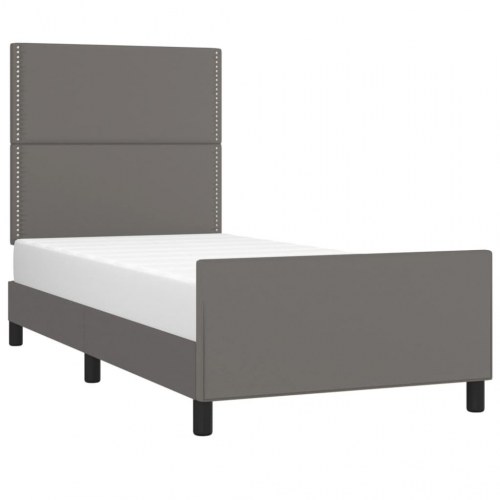 Sengeramme med sengegavl 100×200 cm - kunstlæder, grå