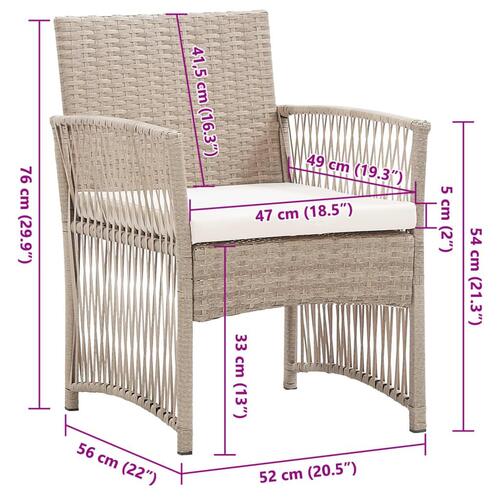 Havestole med hynder 2 stk. polyrattan beige
