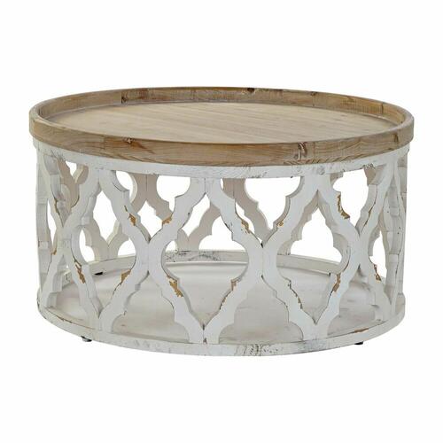 Sofabord Hvid Lys brun Gran Træ MDF 81 x 81 x 43,5 cm