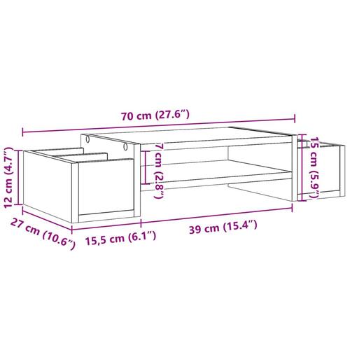 Skærmholder med opbevaring 70x27x15cm konstrueret træ sonoma-eg