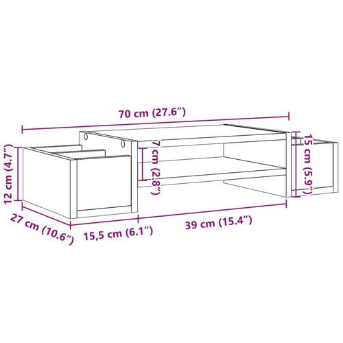 Skærmholder med opbevaring 70x27x15 cm konstrueret træ røget eg