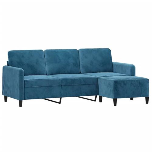 3-personers sofa med fodskammel 180 cm velour blå