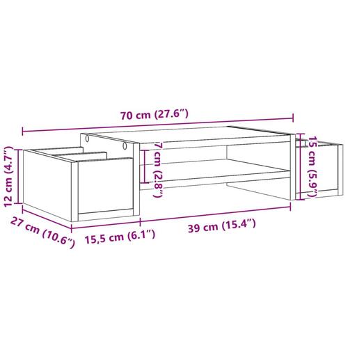 Skærmholder med opbevaring 70x27x15 cm konstrueret træ sort