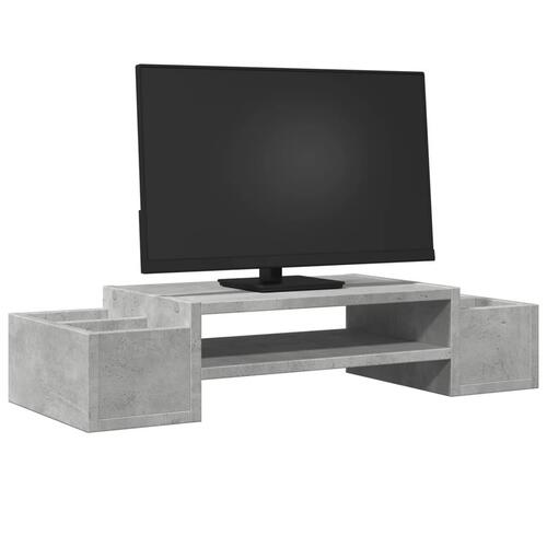 Skærmholder med opbevaring 70x27x15 cm konstrueret træ betongrå