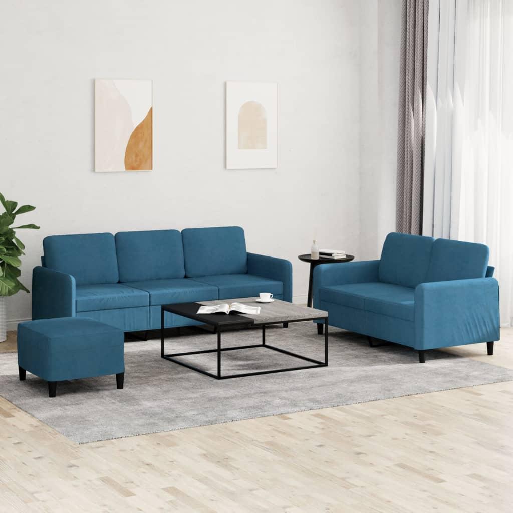 3 personers sofa velour blå billede