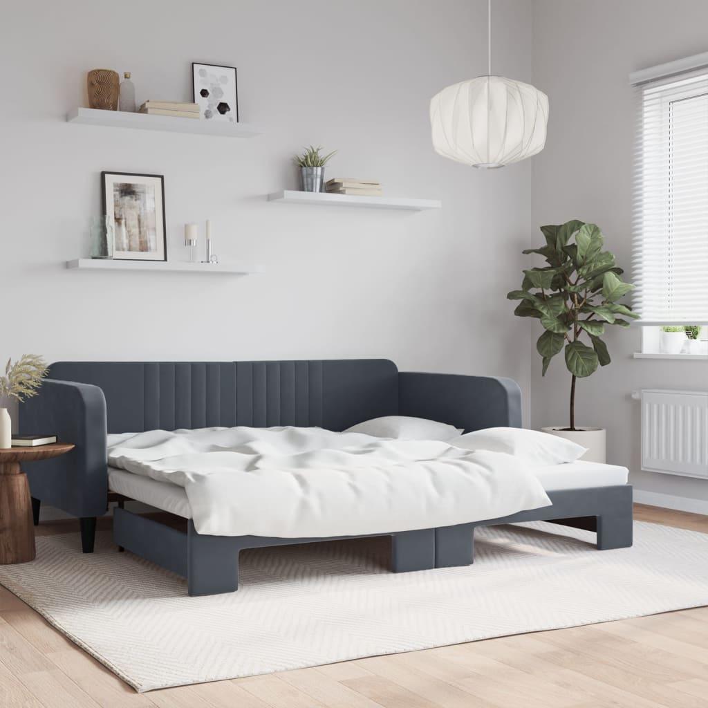 Daybed Velour Mørkegrå - med udtræk / 100 x 200 cm