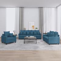 3 personers sofa med hynder velour blå