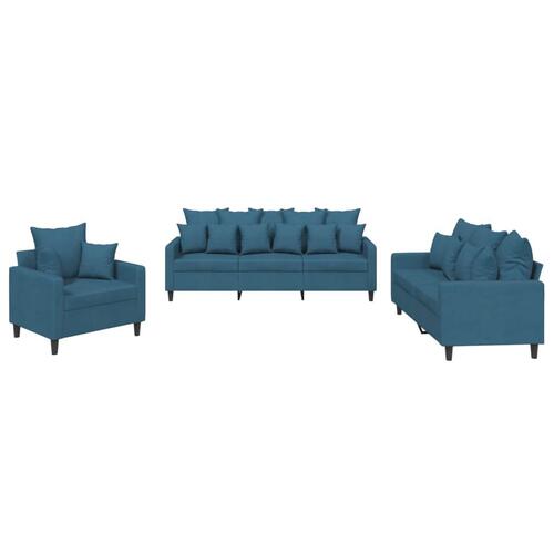 3 personers sofa med hynder velour blå