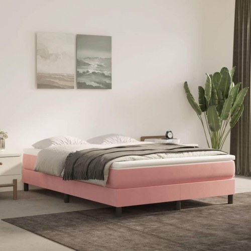 Springmadras med pocketfjedre - medium 140×220×20 cm, fløjl lyserød