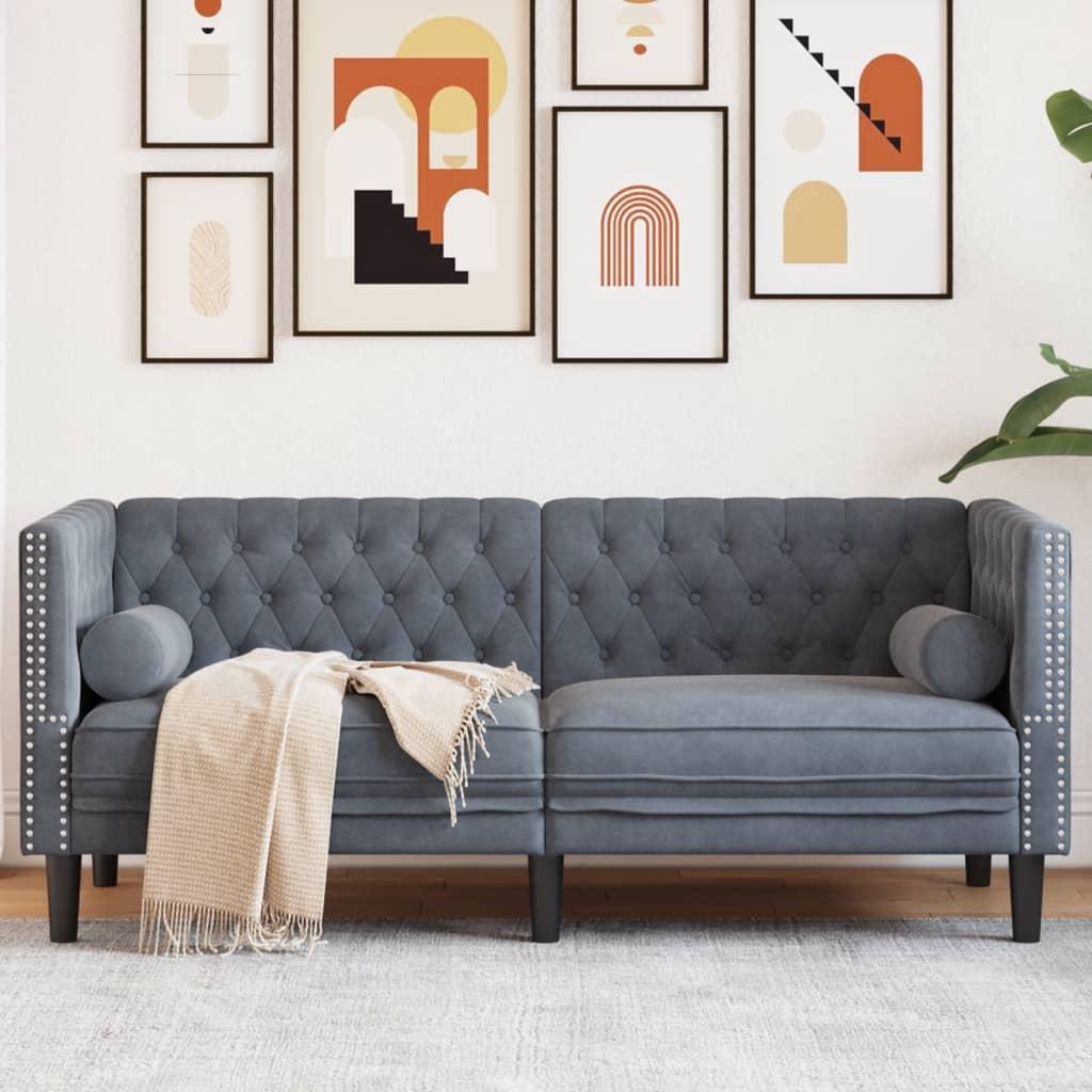 2-personers Chesterfield-sofa med bolsterpuder fløjl mørkegrå