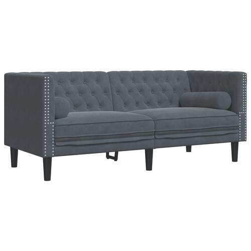 2-personers Chesterfield-sofa med bolsterpuder fløjl mørkegrå