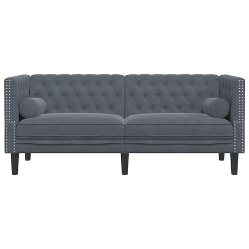 2-personers Chesterfield-sofa med bolsterpuder fløjl mørkegrå