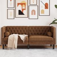 2-personers Chesterfield-sofa m. puder imiteret ruskind brun