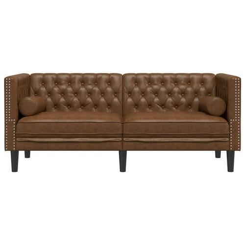 2-personers Chesterfield-sofa m. puder imiteret ruskind brun