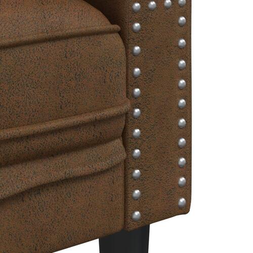 2-personers Chesterfield-sofa m. puder imiteret ruskind brun