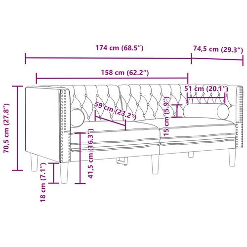 2-personers Chesterfield-sofa m. puder imiteret ruskind brun