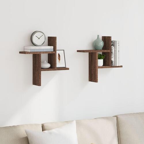 Væghylder 2 stk. 38x12x38 cm konstrueret træ brun egetræsfarve