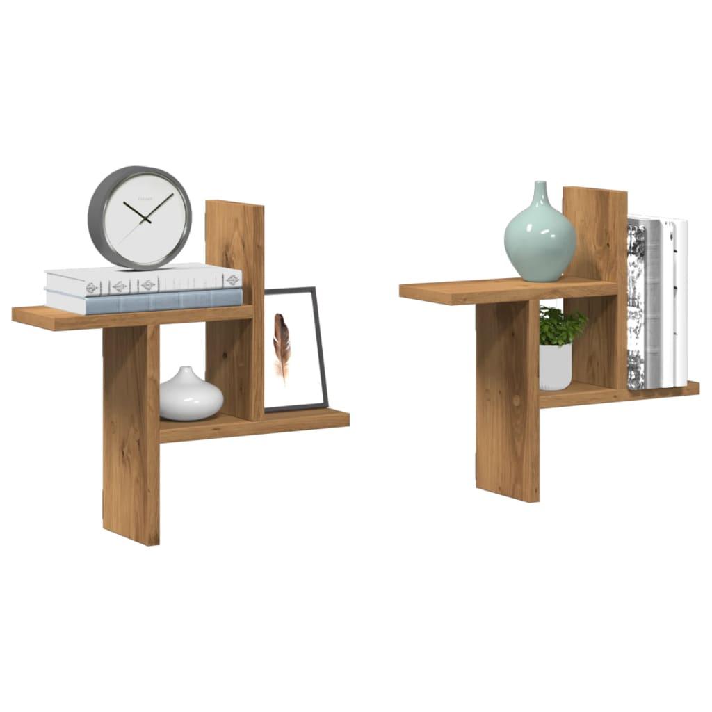 Væghylder 2 stk. 38x12x38 cm konstrueret træ egetræsfarve