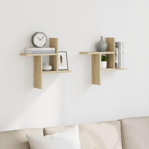 Væghængte hylder 2 stk. 38x12x38 cm konstrueret træ sonoma-eg