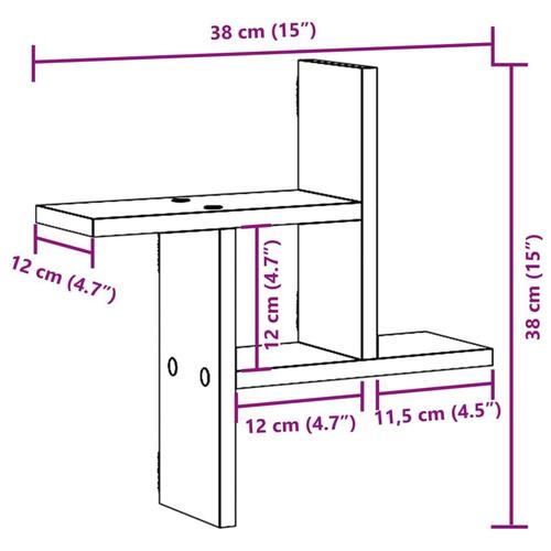 Væghængte hylder 2 stk. 38x12x38 cm konstrueret træ sonoma-eg