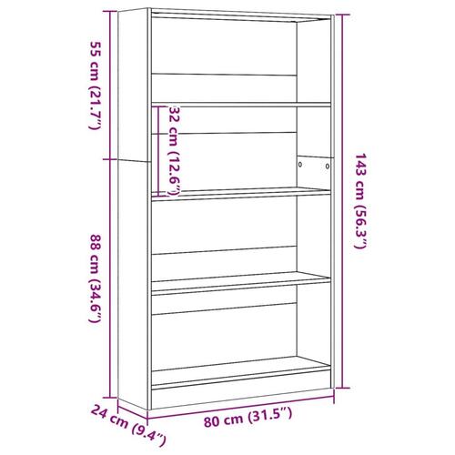 Bogreol 80x24x143 cm konstrueret træ røget egetræsfarve