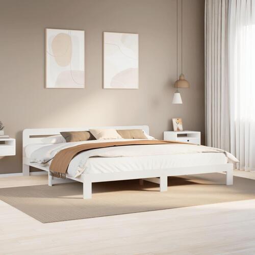 Sengeramme uden madras 200x200 cm massivt fyrretræ hvid