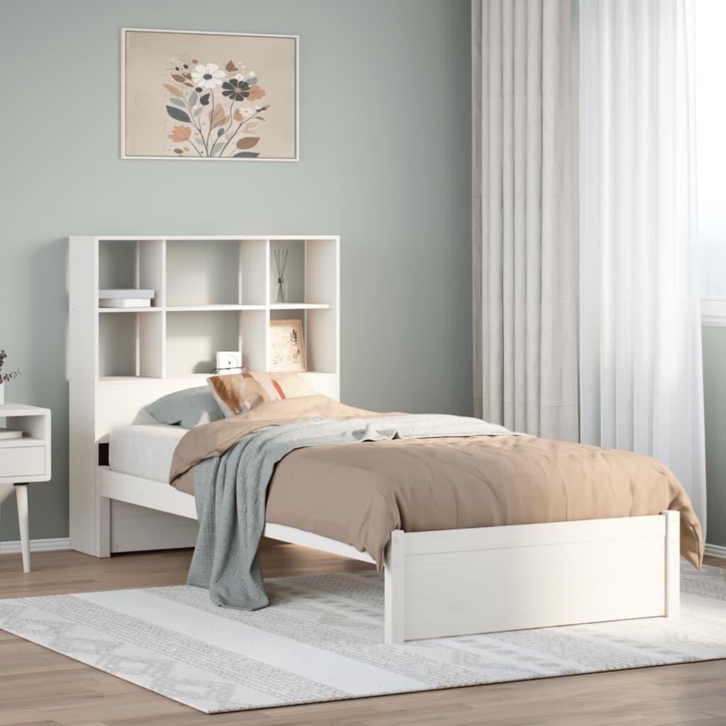 Seng med reol uden madras 90x190 cm massivt fyrretræ hvid