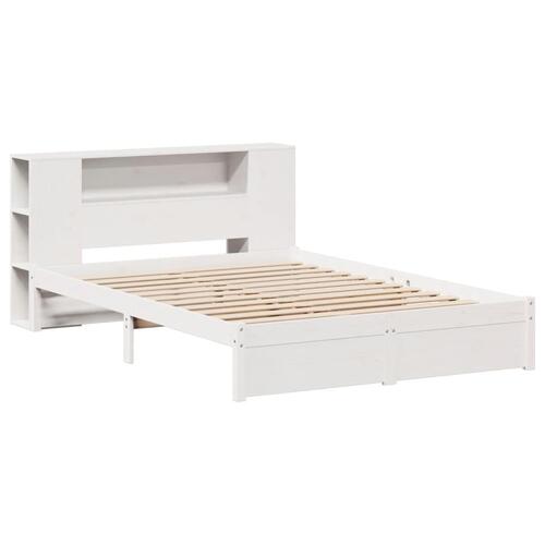 Seng med reol uden madras 140x190 cm massivt fyrretræ hvid