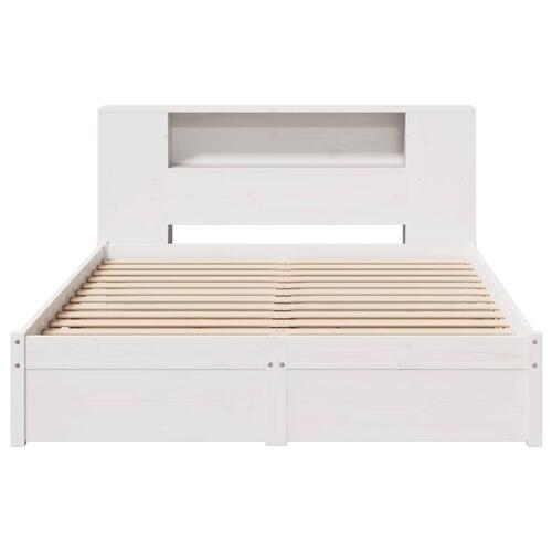 Seng med reol uden madras 135x190 cm massivt fyrretræ hvid