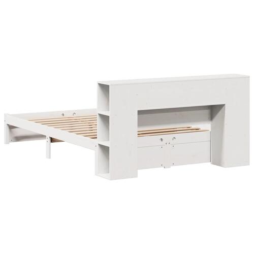 Seng med reol uden madras 135x190 cm massivt fyrretræ hvid