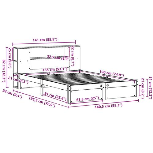 Seng med reol uden madras 135x190 cm massivt fyrretræ hvid
