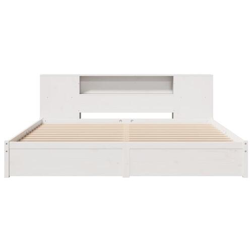 Seng med reol uden madras 200x200 cm massivt fyrretræ hvid