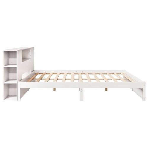 Seng med reol uden madras 200x200 cm massivt fyrretræ hvid
